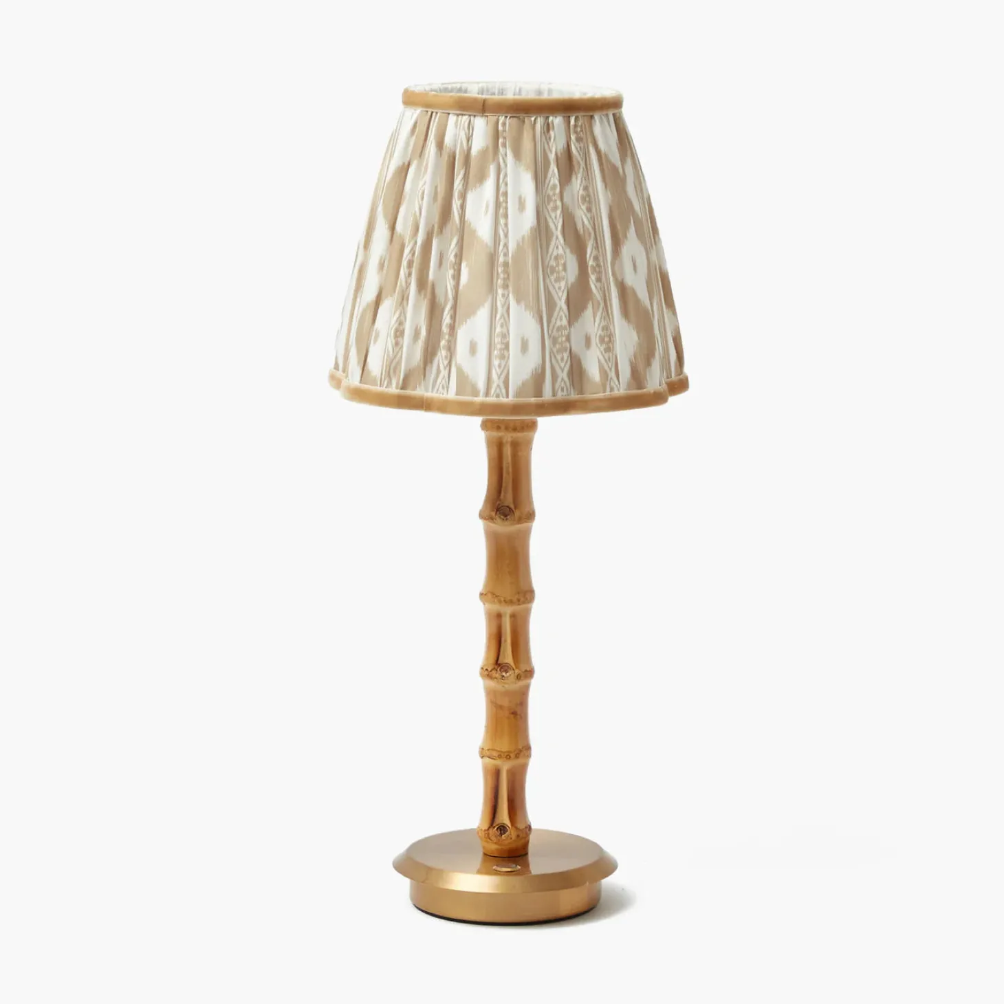 Rechargeable Bamboo Lamp with Putty Ikat Shade (18cm)