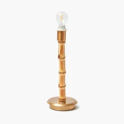 Rechargeable Bamboo Lamp with Putty Ikat Shade (18cm)