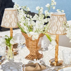 Rechargeable Bamboo Lamp with Putty Ikat Shade (18cm)