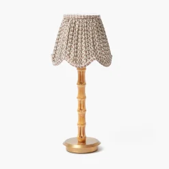 Rechargeable Bamboo Lamp & Chocolate Lotus Deep Scalloped Shade (18cm)