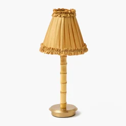 Rechargeable Bamboo Lamp with Caramel Silk Frilled Shade (18cm)