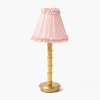 Rechargeable Bamboo Lamp with Pale Pink Silk Frilled Shade (18cm)