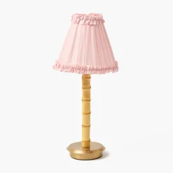 Rechargeable Bamboo Lamp with Pale Pink Silk Frilled Shade (18cm)
