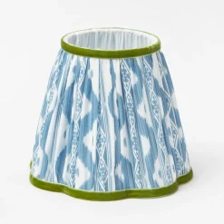 Rechargeable Bamboo Lamp with Blue & Green Ikat Shade (18cm)