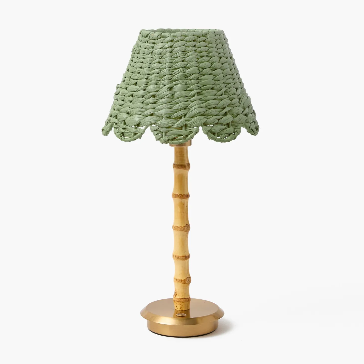 Rechargeable Bamboo Lamp with Green Seagrass Shade
