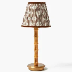 Rechargeable Bamboo Lamp with Chocolate Brown Ikat Shade (18cm)