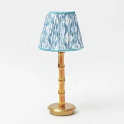 Rechargeable Bamboo Lamp with Blue Ikat Shade (18cm)