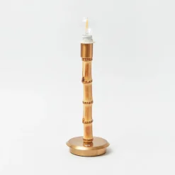 Rechargeable Bamboo Lamp with Blue Ikat Shade (18cm)