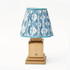 Rechargeable Lamp with Blue Ikat Shade (18cm)