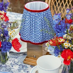 Rechargeable Lamp with Cobalt & Red Lotus Shade (18cm)