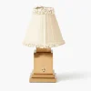 Rechargeable Lamp with Cream Frilled Silk Shade (18cm)
