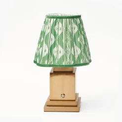 Rechargeable Lamp with Green Ikat Shade (18cm)