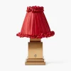 Rechargeable Lamp with Red Frilled Silk Shade (18cm)