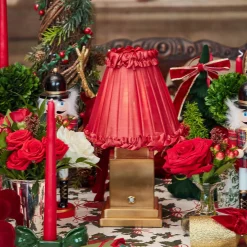 Rechargeable Lamp with Red Frilled Silk Shade (18cm)
