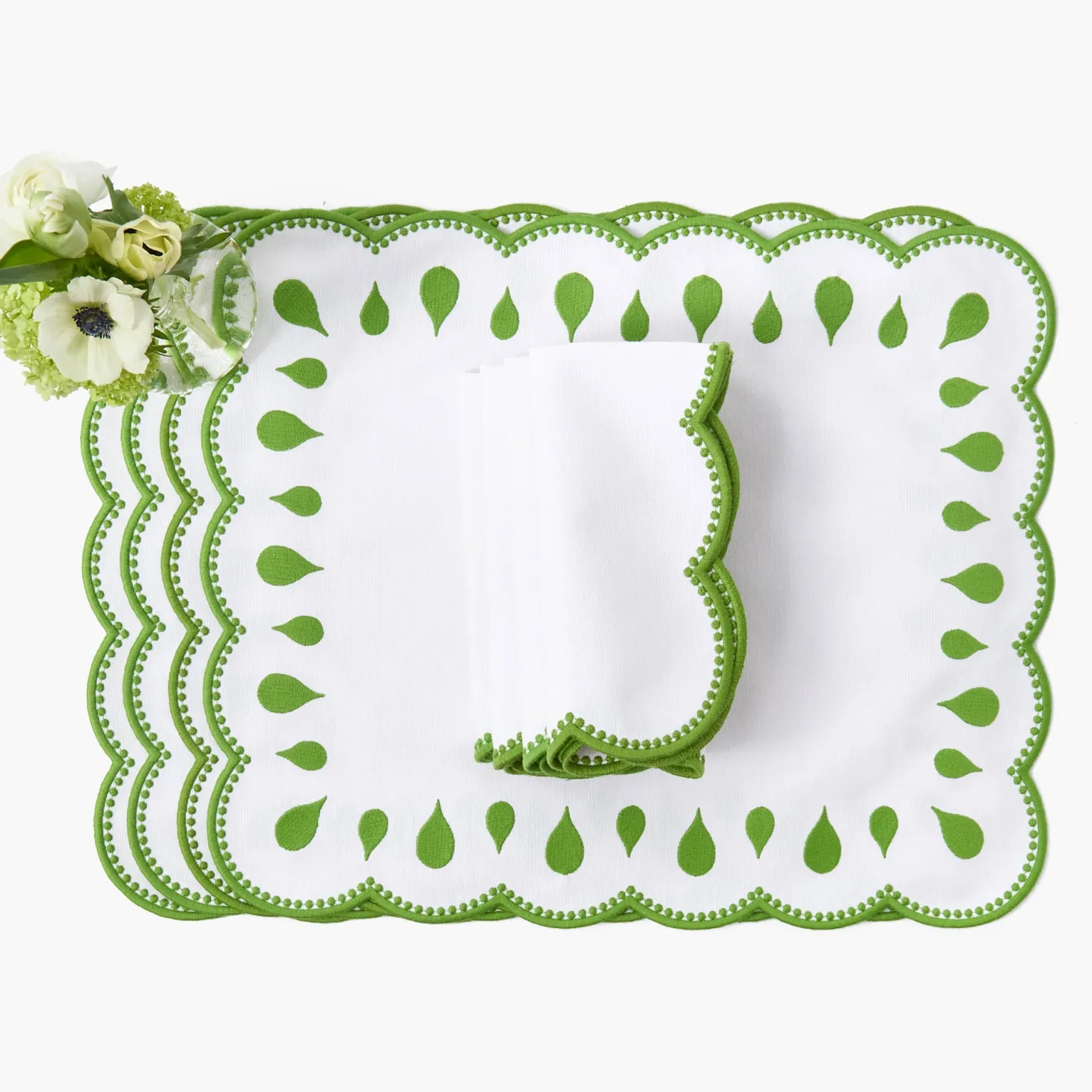 Rectangular Bettina White Placemats & Napkins (Set of 4)
