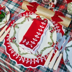 Red Bow Laurel Placemats & Napkins (Set of 4)