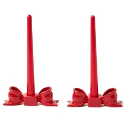 Red Ceramic Bow Candleholder (Pair)