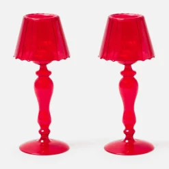 Red Glass Lantern Tea Light Holder Set