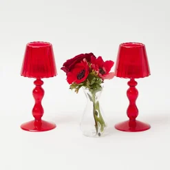 Red Glass Lantern Tea Light Holder (Pair) - 18 cm