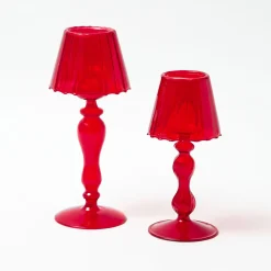 Red Glass Lantern Tea Light Holder (Pair) - 18 cm