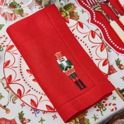 Red Linen Embroidered Nutcracker Napkins (Set of 4)