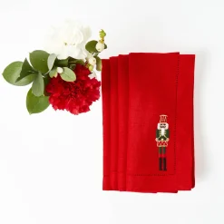 Red Linen Embroidered Nutcracker Napkins (Set of 4)