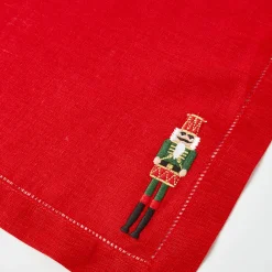 Red Linen Embroidered Nutcracker Napkins (Set of 4)