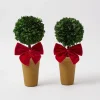 Red Ribboned Potted Boxwood Ball (Pair)