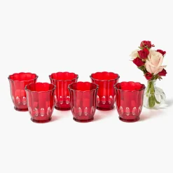 Red Scalloped Water Glasses (Set of 6)