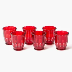 Red Scalloped Water Glasses (Set of 6)