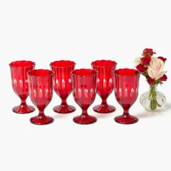 Red Scalloped Wine Glasses (Set of 6)