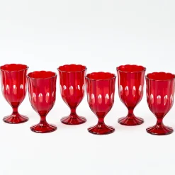 Red Scalloped Wine Glasses (Set of 6)