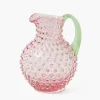 Rose Hobnail Jug with Emerald Handle