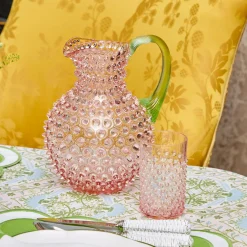 Rose Hobnail Jug with Emerald Handle