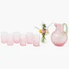 Rose Hobnail Jug with Emerald Handle & Glasses (Set of 6)
