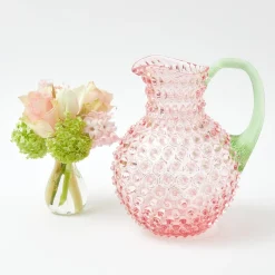 Rose Hobnail Jug with Emerald Handle & Glasses (Set of 6)