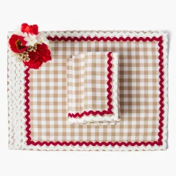 Rossina Putty Gingham & Red Placemats & Napkins (Set of 4)
