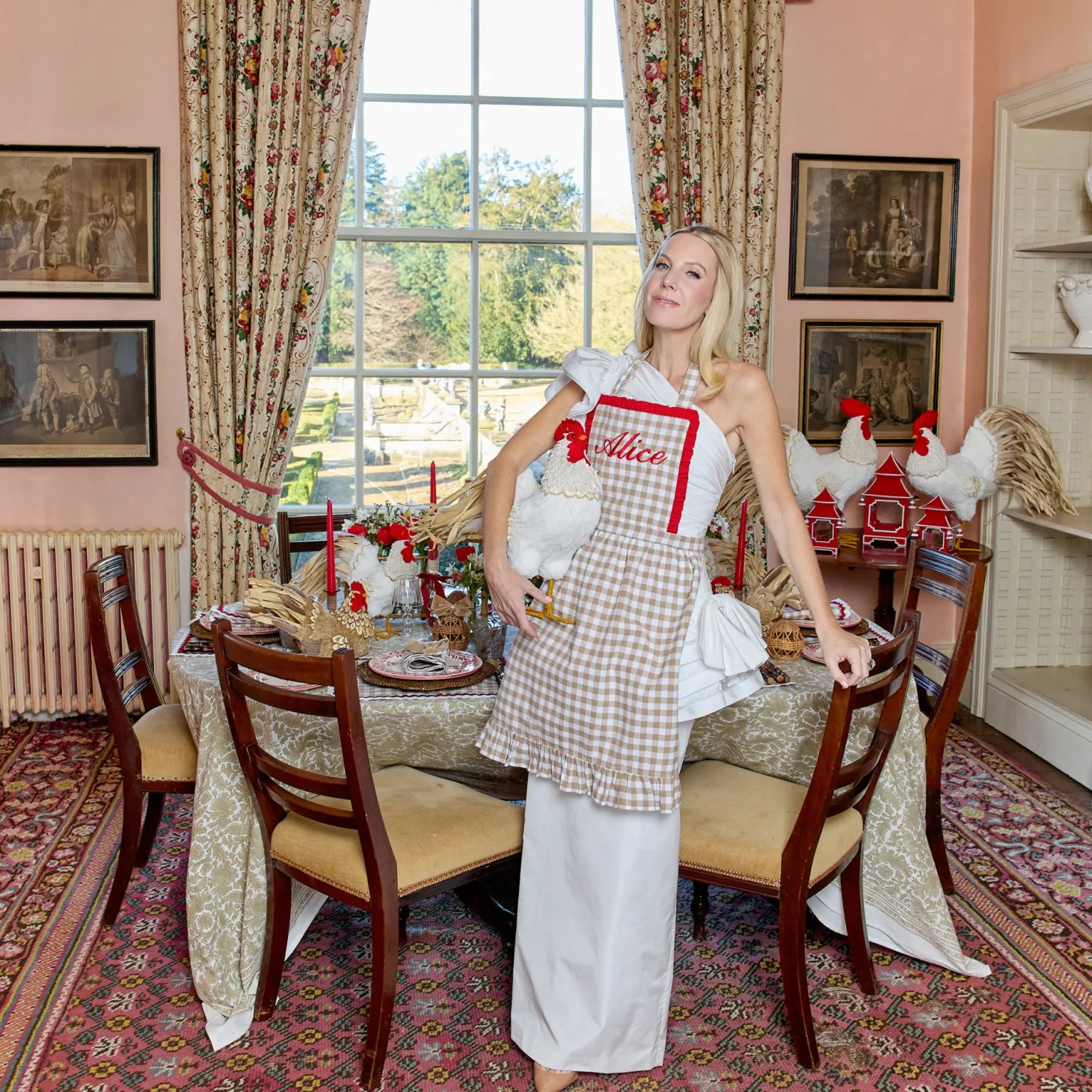 Rossina Putty Gingham & Red Apron