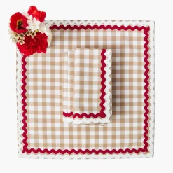 Rossina Putty Gingham & Red Napkins (Set of 4)