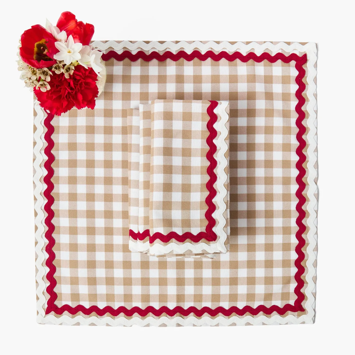 Rossina Putty Gingham & Red Napkins (Set of 4)