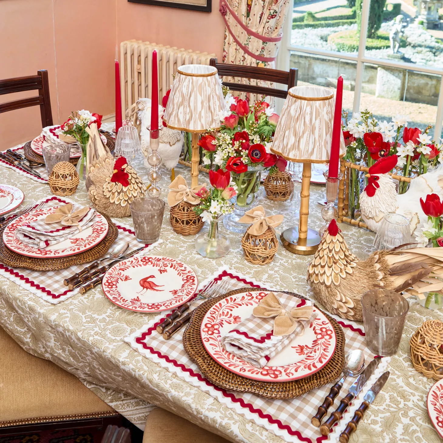 Rossina Putty Gingham & Red Napkins (Set of 4)