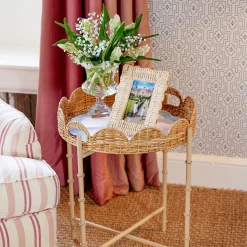 Round Scalloped Rattan Tray With Stand
