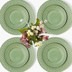 Sage Basketweave Dinner & Starter Plates (Set of 8)