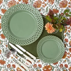 Sage Basketweave Dinner & Starter Plates (Set of 8)