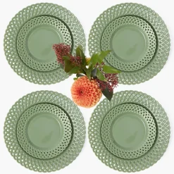 Sage Basketweave Dinner & Starter Plates (Set of 8)