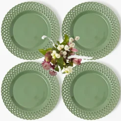 Sage Basketweave Dinner Plates (Set of 4)