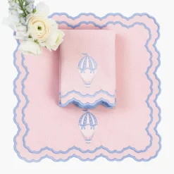 Sarah Pink & Blue Hot Air Balloon Embroidered Napkins (Set of 4)