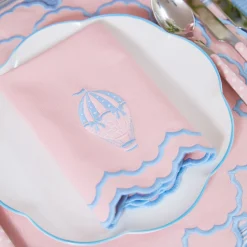 Sarah Pink & Blue Hot Air Balloon Embroidered Napkins (Set of 4)