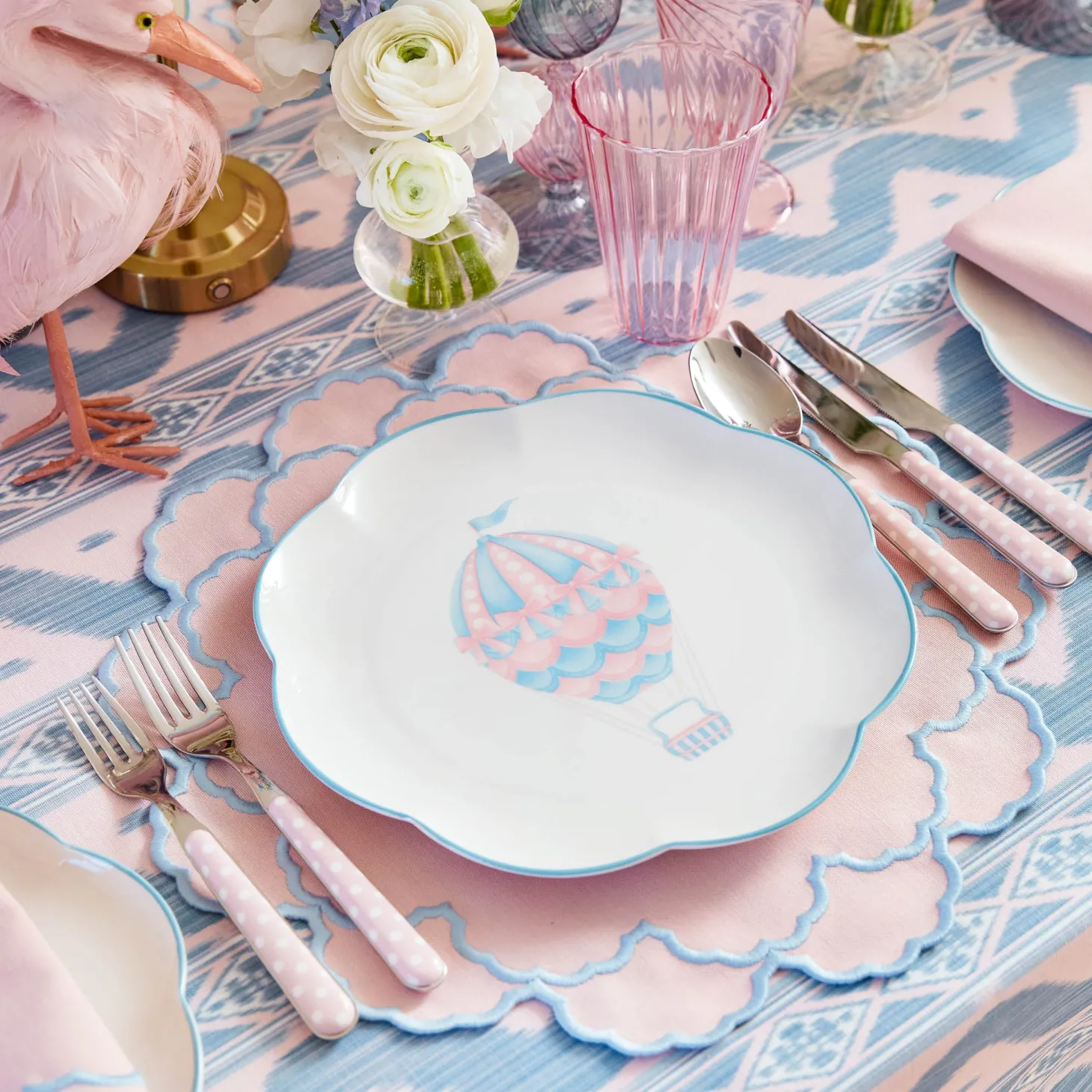 Sarah Pink & Blue Hot Air Balloon Embroidered Napkins (Set of 4)
