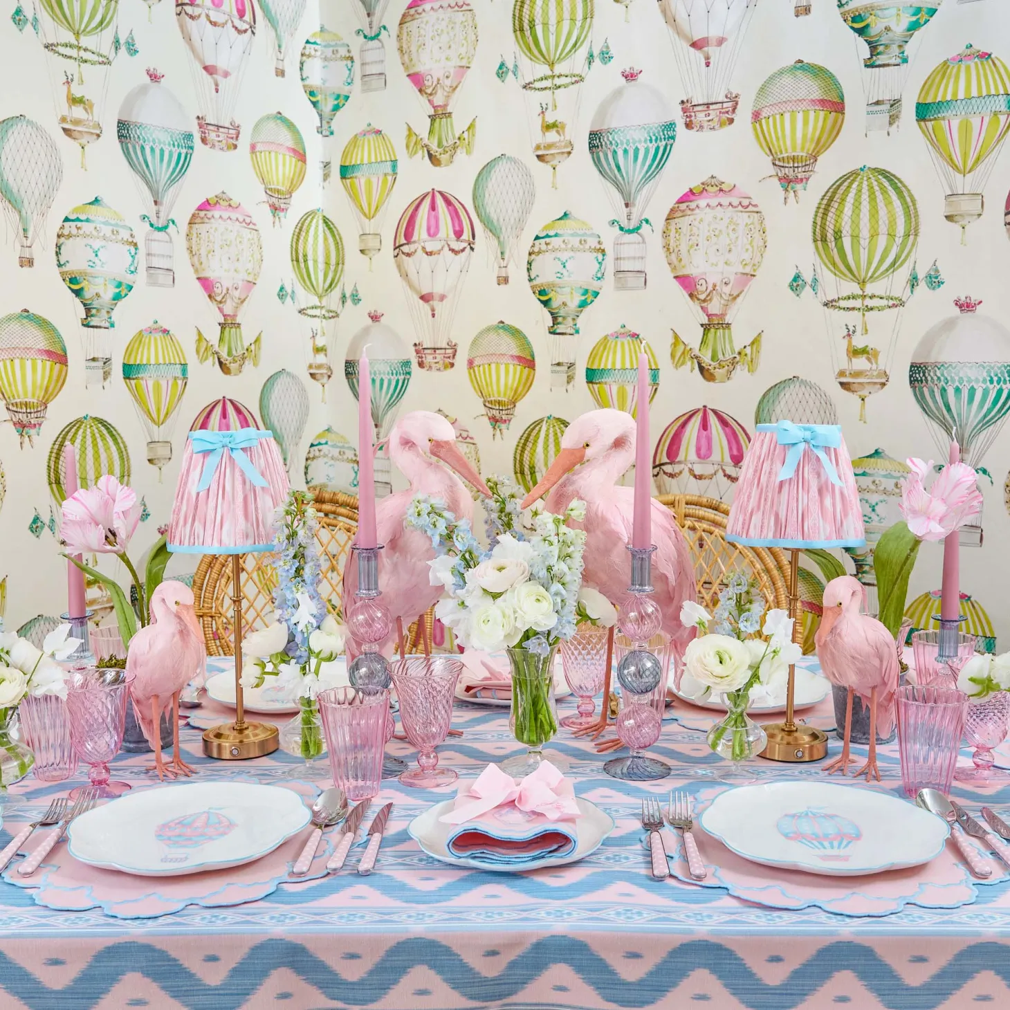 Sarah Pink & Blue Hot Air Balloon Embroidered Napkins (Set of 4)